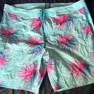 George Men's Aqua and Pink Palm Swim Shorts